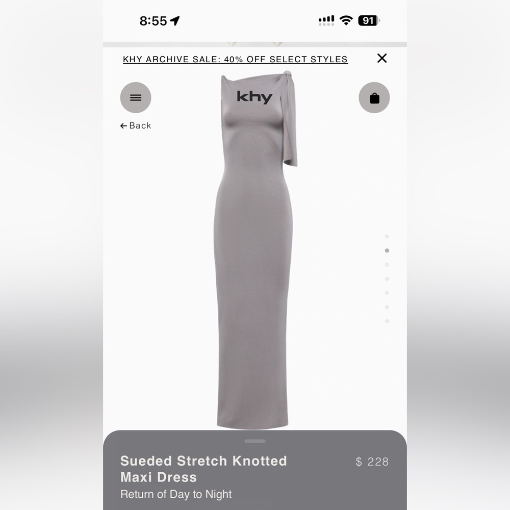 KHY by Kylie Jenner Sueded Stretch Knotted Maxi Dress- Grey